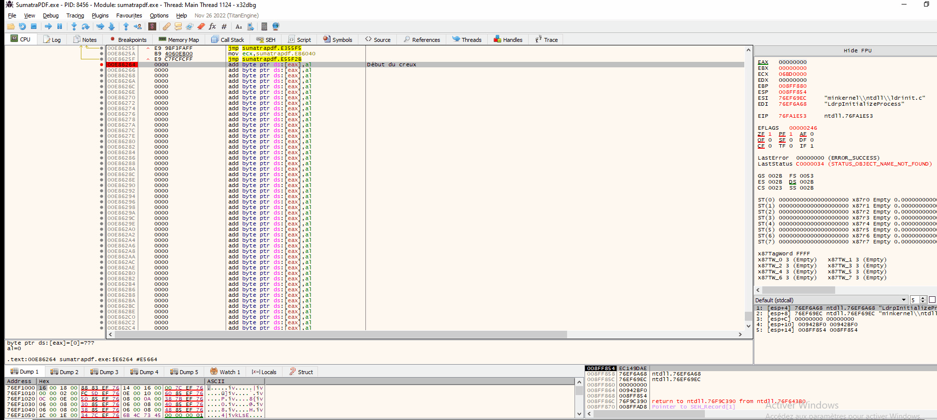 pushad/pushfd collage du shellcode